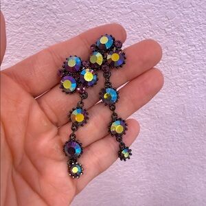 Iridescent Swarovski Purple Drop Earrings - Unbranded